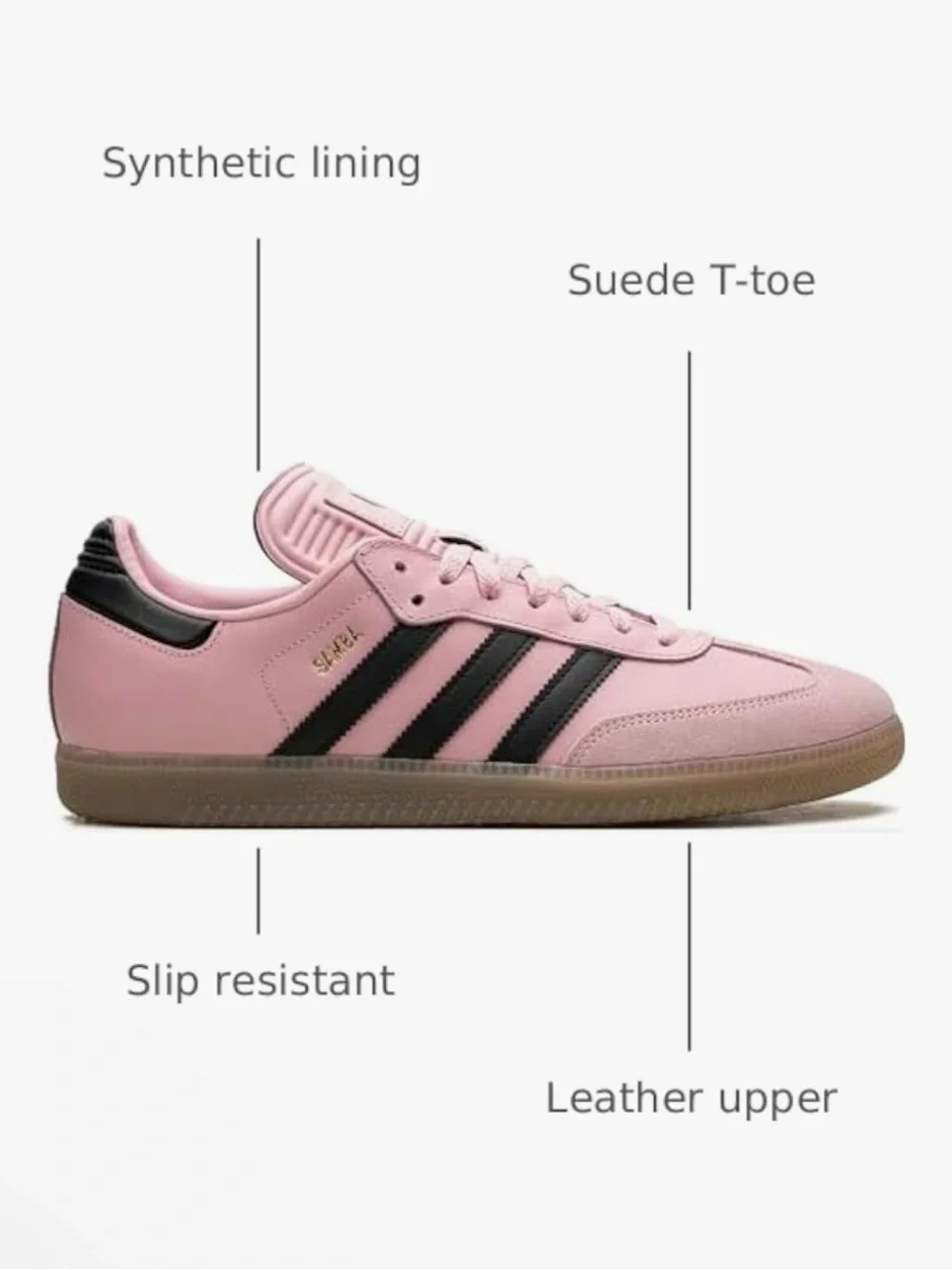 adidas Samba MESSI SOCCER Pink with Black Stripes and Gum Sole 8.5 men/9.5 women